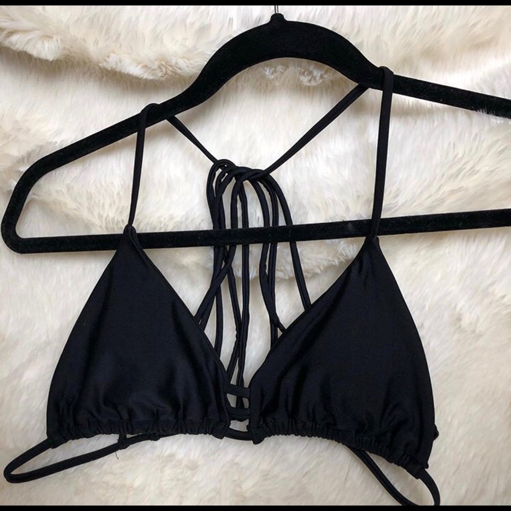 Cross back black bikini top